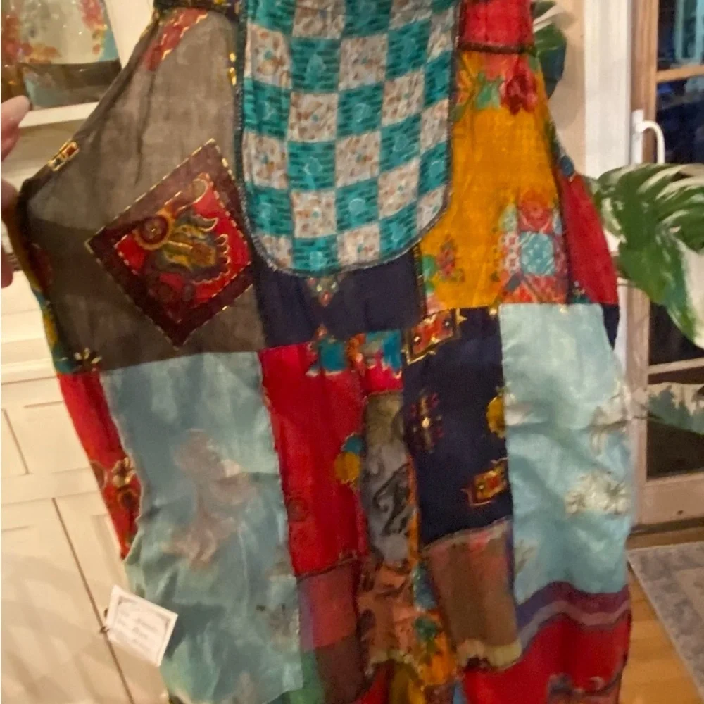 NWT Patchwork Wide leg Jumpsuit Adjustable Straps Made in Nepal